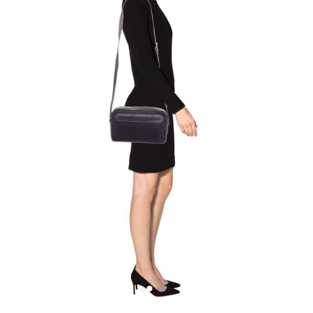 AUTHENTIC Fendi-Leather Trimmed Zucca crossbody